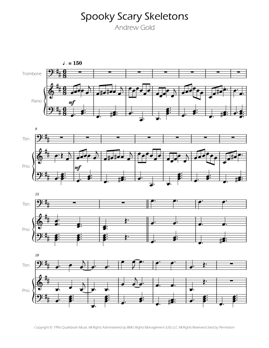 Spooky Scary Skeletons Piano scores gallery preview page 1