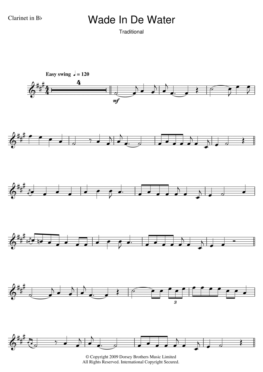 Wade In The Water Clarinet Solo scores gallery preview page 1