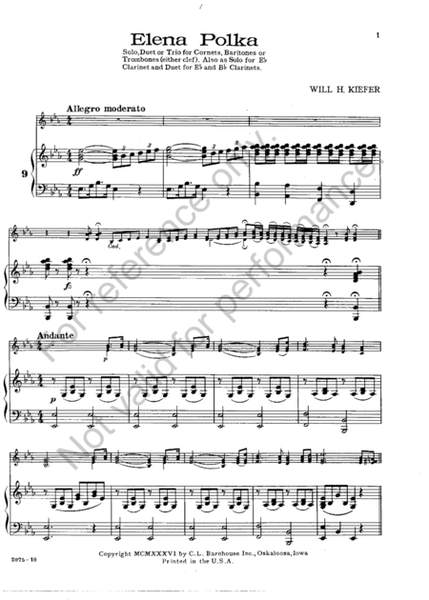 Elena Polka by Will H. Kiefer Tenor Saxophone - Sheet Music