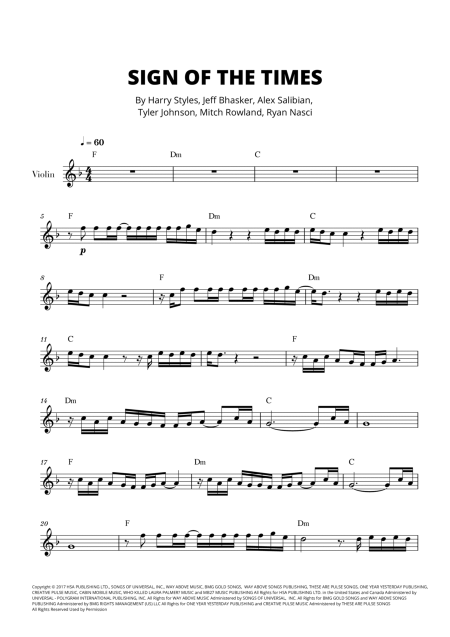 Sign Of The Times Violin Solo scores gallery preview page 1