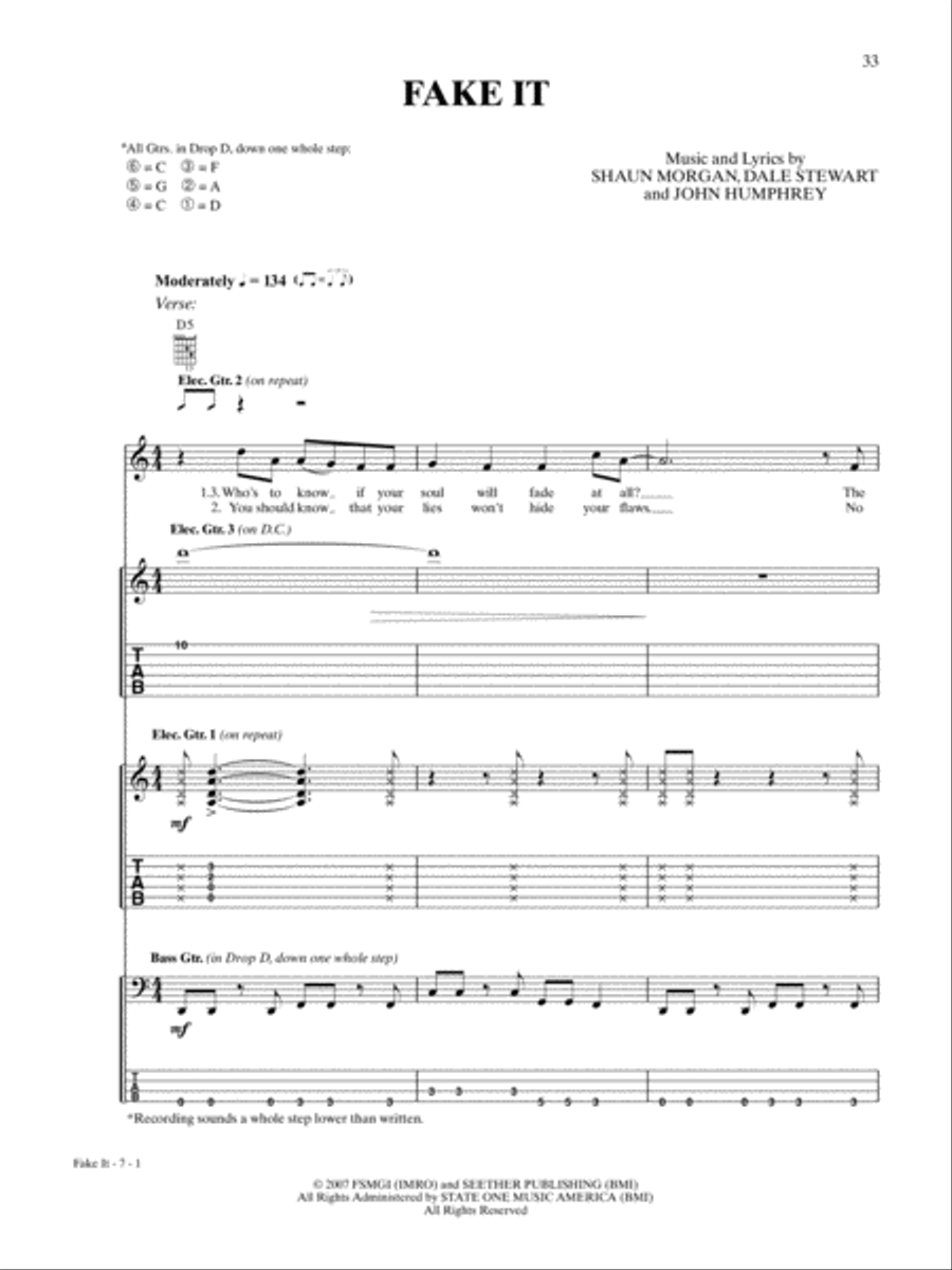 Fake It Guitar Tablature scores gallery preview page 1