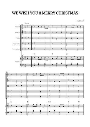 We Wish You a Merry Christmas for String Quintet & Piano • easy Christmas sheet music w/ chords