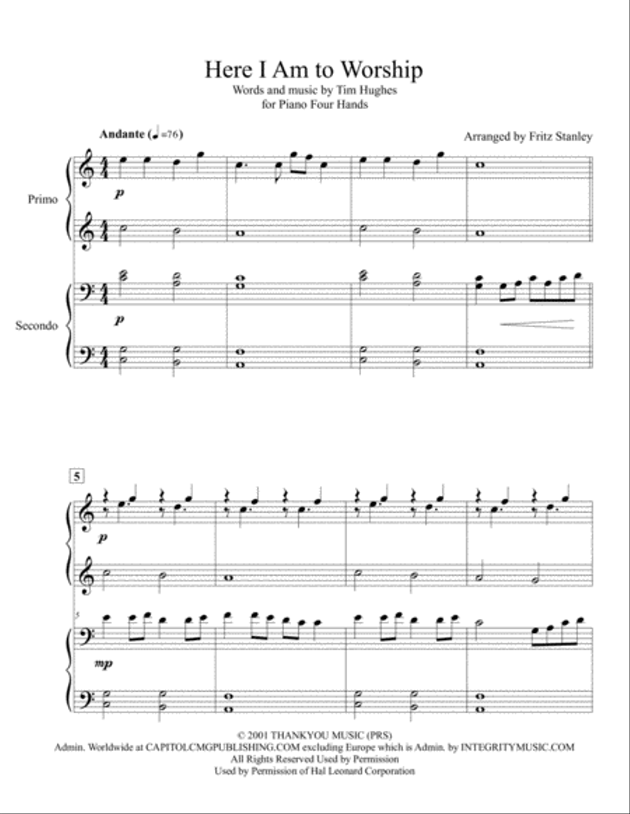 Here I Am To Worship Piano scores gallery preview page 2