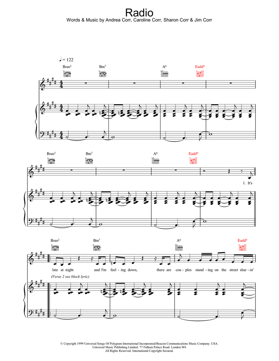 Radio Radio Piano, Vocal, Guitar scores gallery preview page 1