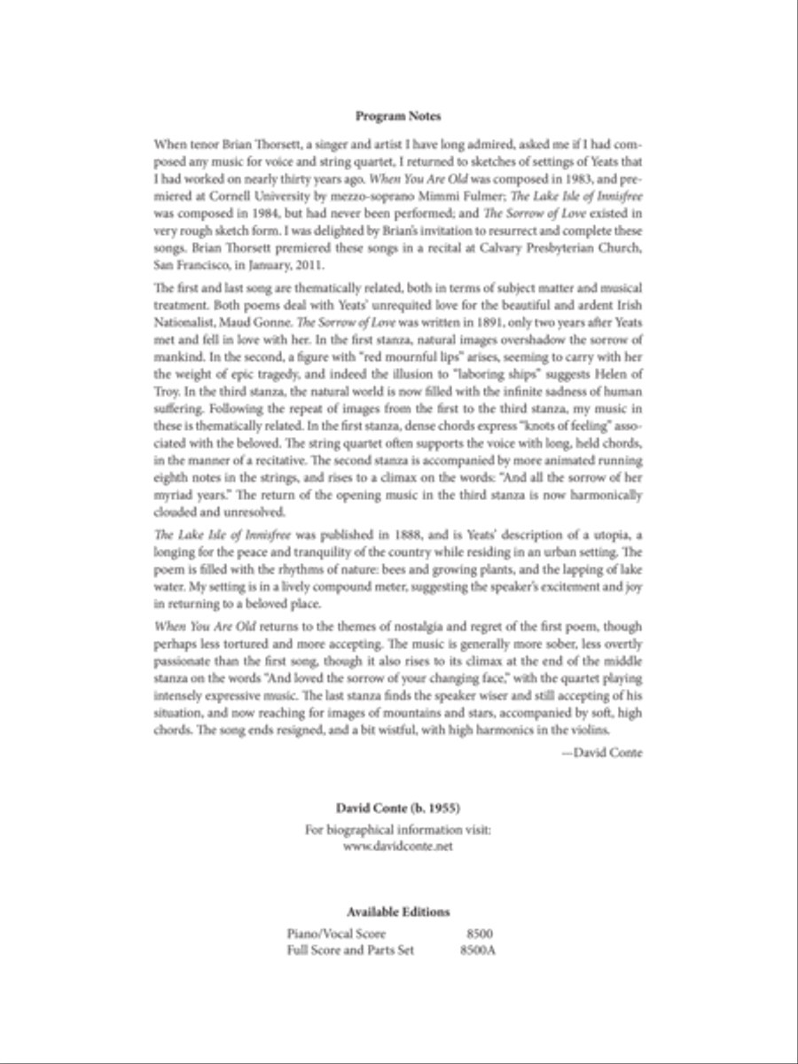 Yeats Songs Cello scores gallery preview page 1