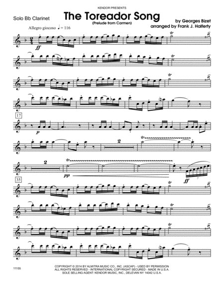 The Toreador Song (Prelude From Carmen) - Clarinet