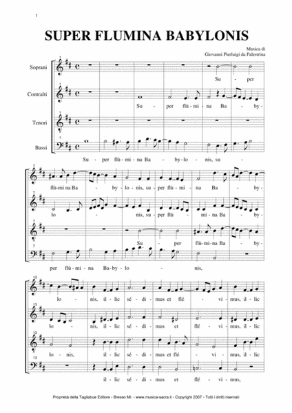 SUPER FLUMINA BABYLONIS - G.P. Palestrina - Mottetto for SATB Choir image number null