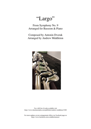 Book cover for "Largo" from Symphony No. 9 arranged for Bassoon & Piano