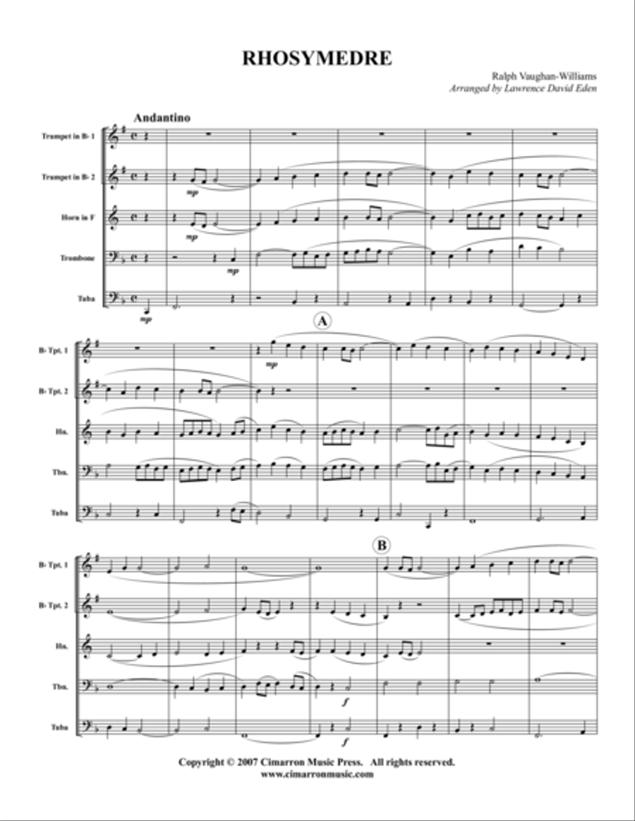 Rhosymedre Brass Quintet scores gallery preview page 1