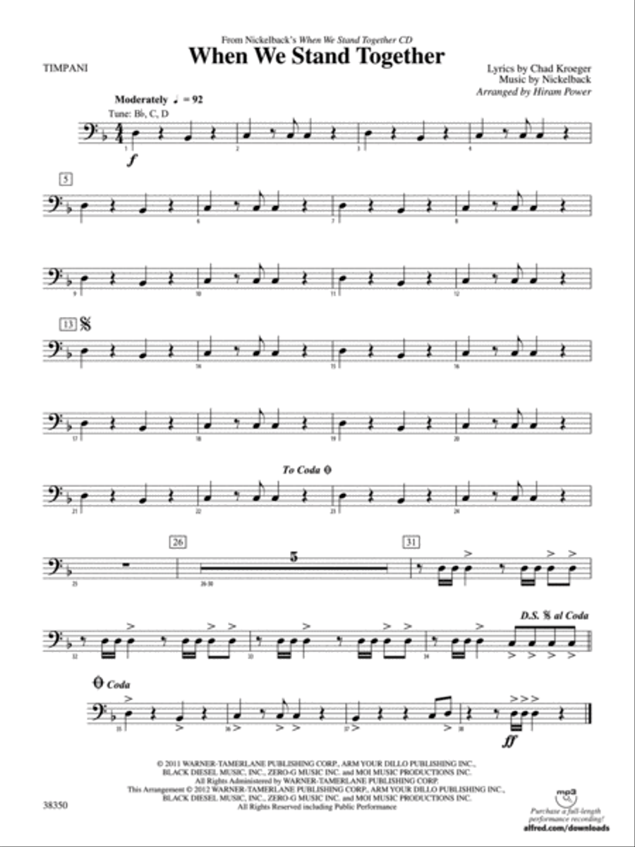 When We Stand Together: Timpani Concert Band scores gallery preview page 1