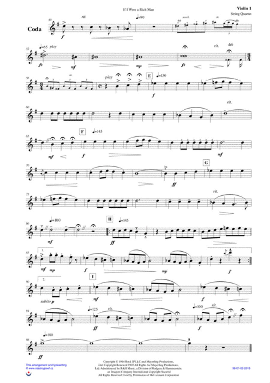 If I Were A Rich Man String Quartet scores gallery preview page 6
