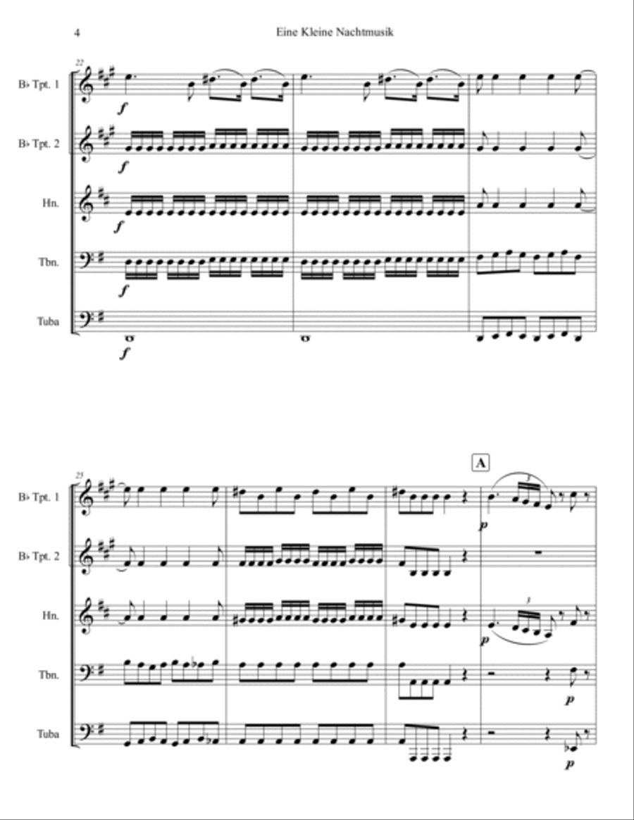 Eine Kleine Nachtmusik: Serenade No. 13 in G Major, K 525 Brass Ensemble scores gallery preview page 5