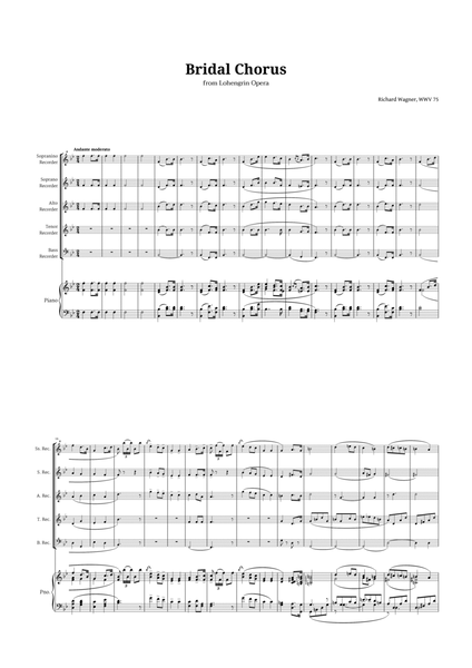 Bridal Chorus by Wagner for Recorder Quintet and Piano image number null