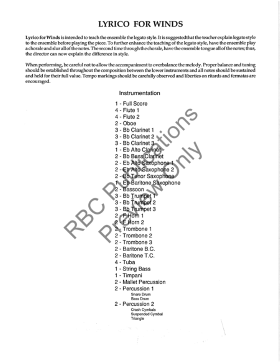 Lyrico For Winds Concert Band scores gallery preview page 3