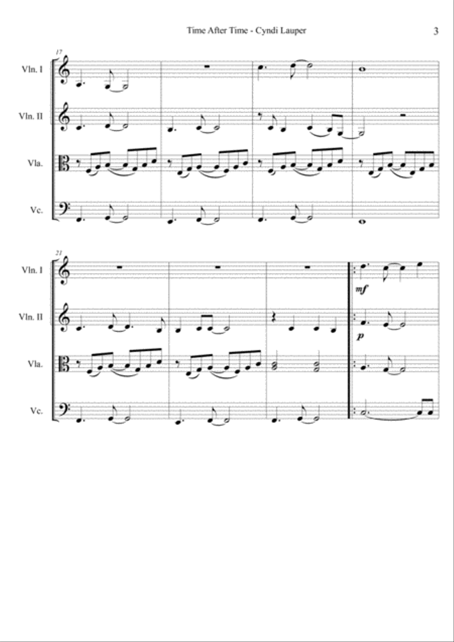 Time After Time String Quartet scores gallery preview page 3