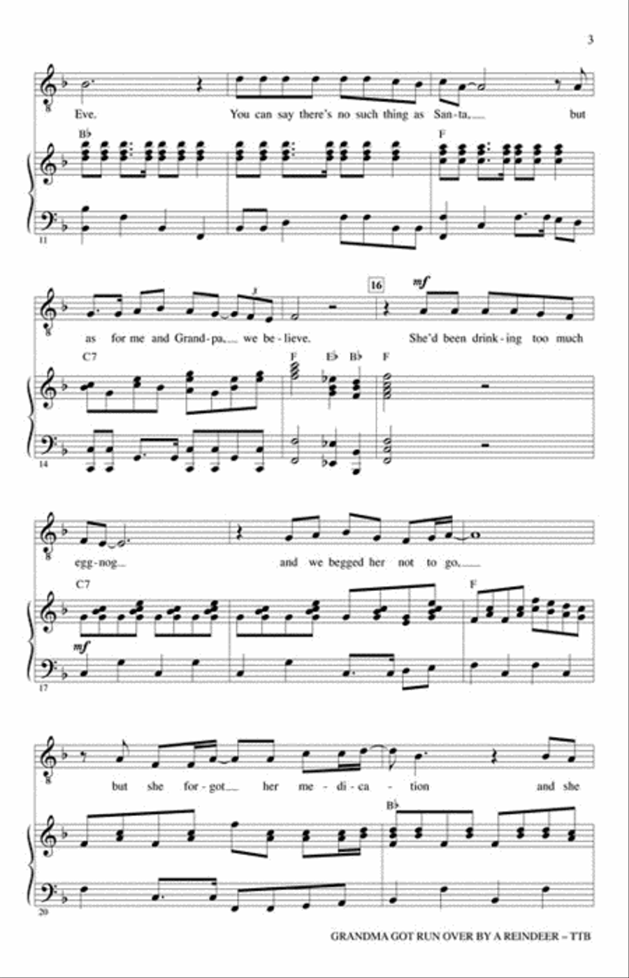 Grandma Got Run Over by a Reindeer Choir scores gallery preview page 3