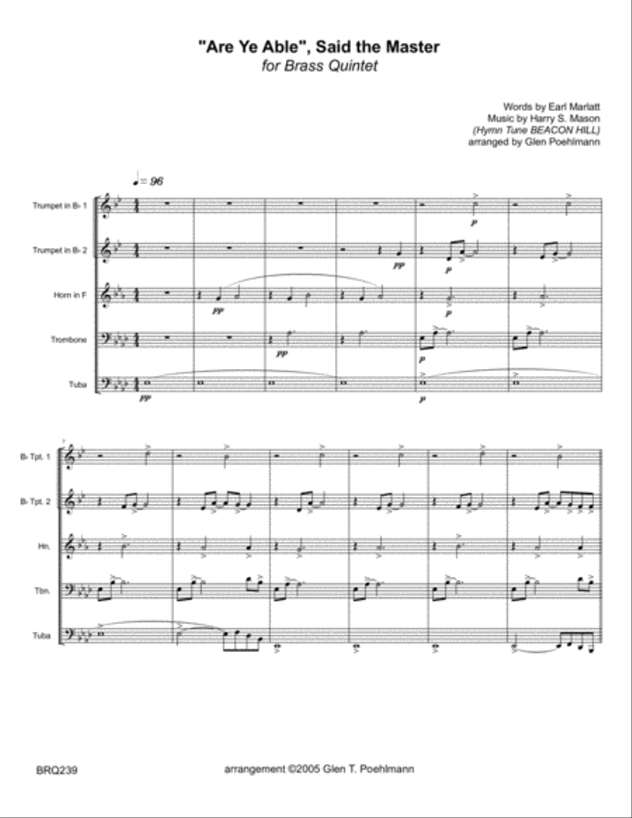 ARE YE ABLE SAID THE MASTER - BRASS QUINTET (unaccompanied) Brass Quintet scores gallery preview page 1