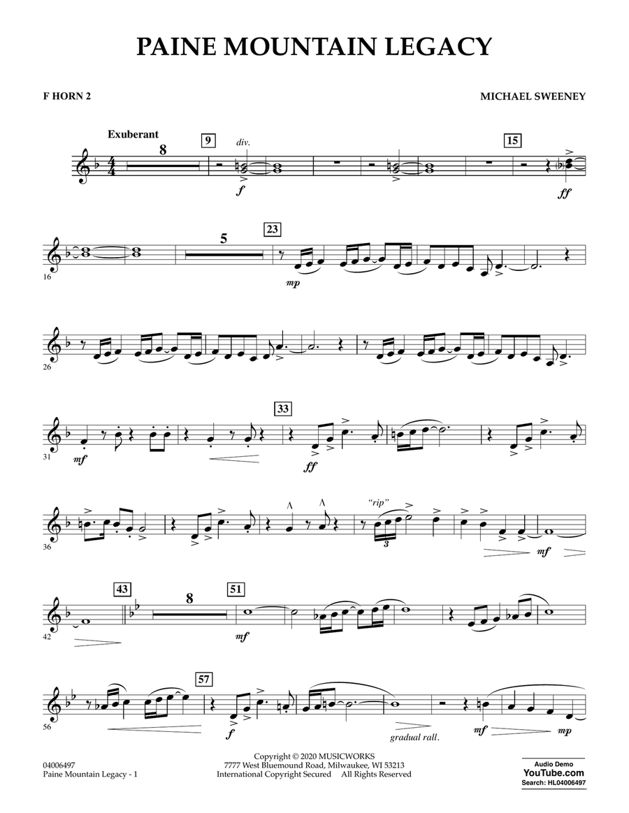 Paine Mountain Legacy - F Horn 2 Concert Band scores gallery preview page 1