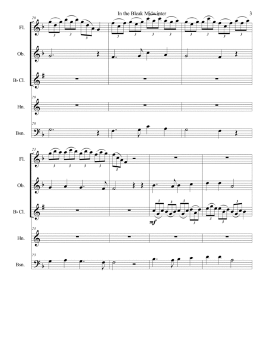 In the Bleak Midwinter Woodwind Quintet scores gallery preview page 3