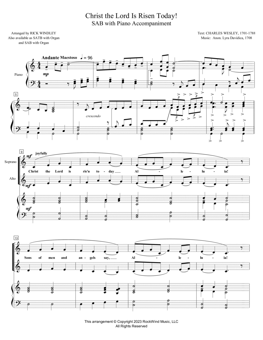 Christ the Lord is Risen Today! with Piano Accomp. 3-Part scores gallery preview page 1