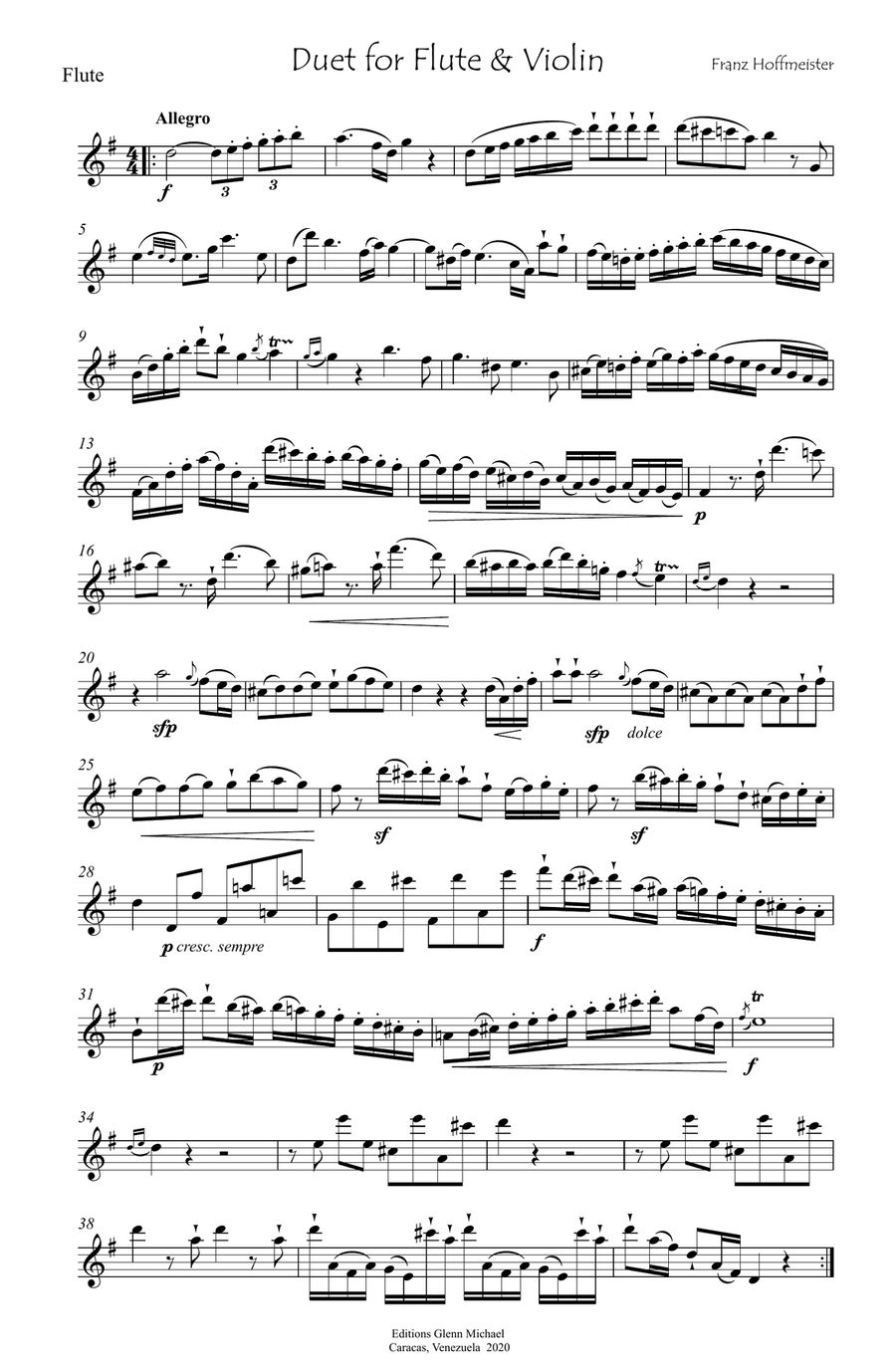 Hoffmeister Duet for Flute & Violin in G Hoffmeister Duet for Flute & Violin in G Flute scores gallery preview page 3
