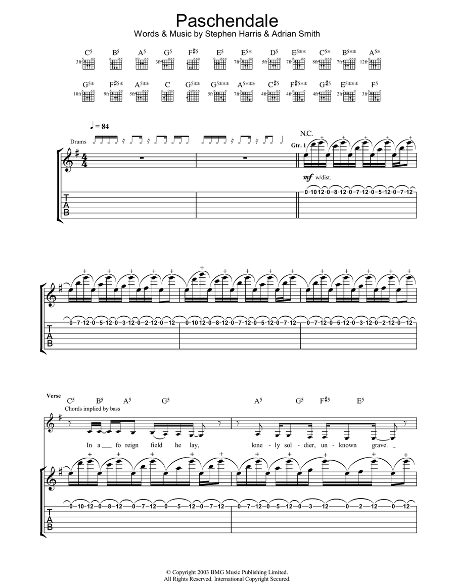 Paschendale Paschendale Guitar Tablature scores gallery preview page 1