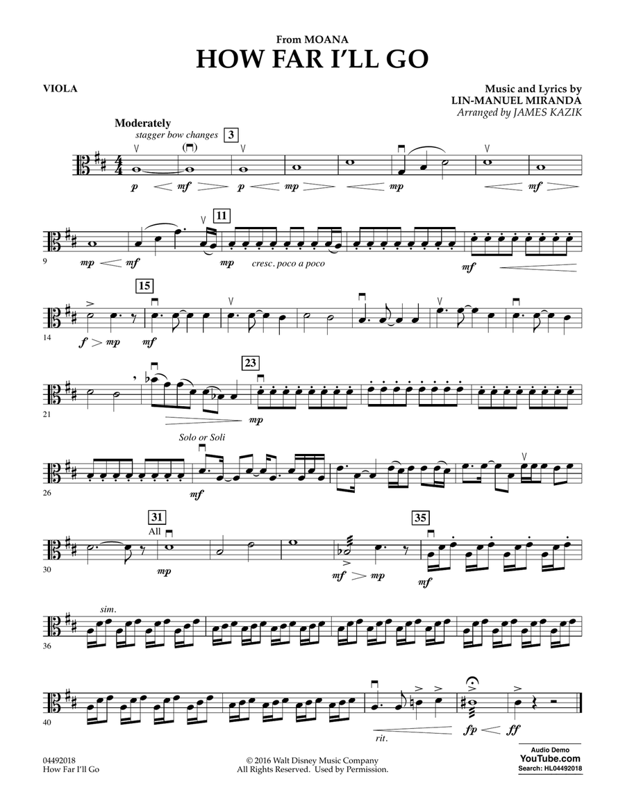 How Far I'll Go (from Moana) - Viola Orchestra scores gallery preview page 1