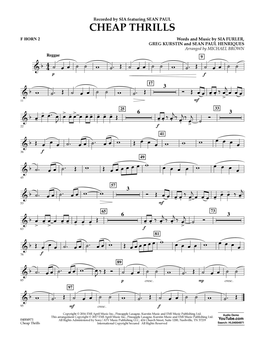 Cheap Thrills - F Horn 2 Cheap Thrills - F Horn 2 Horn scores gallery preview page 1