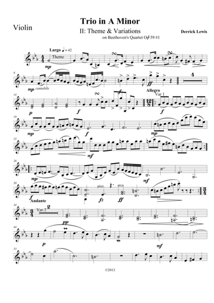 Variations on Beethoven's String Quartet Op. 59 no.1 (Cl. Vl. & Pno.) image number null