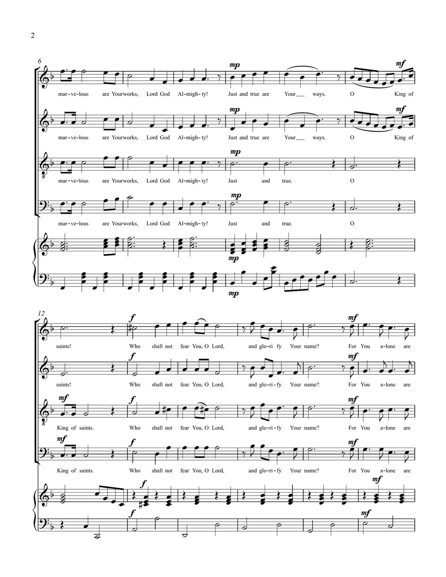 The Song of Moses and the Lamb (Revelation 15:3-4) 4-Part scores gallery preview page 2