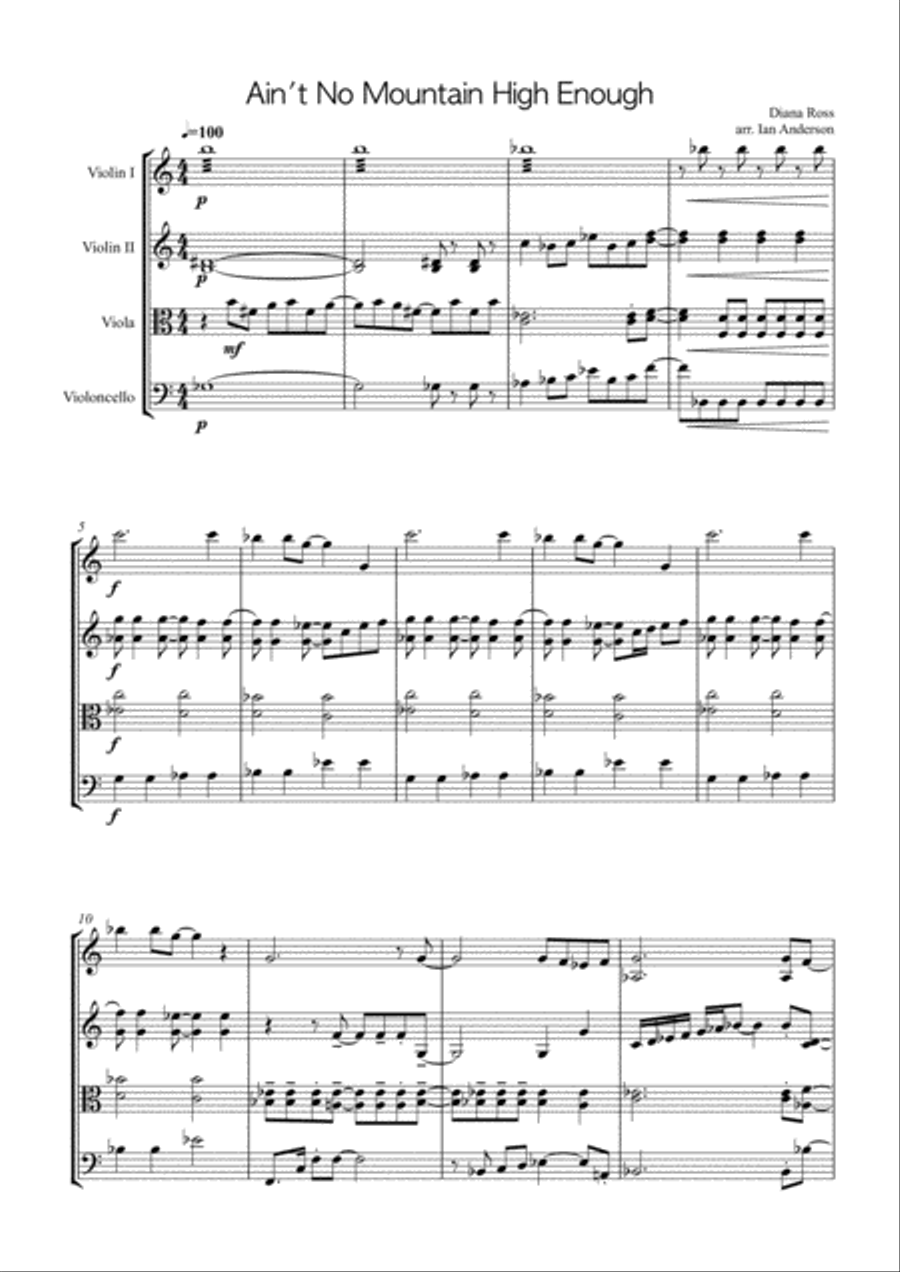 Ain't No Mountain High Enough String Quartet scores gallery preview page 1