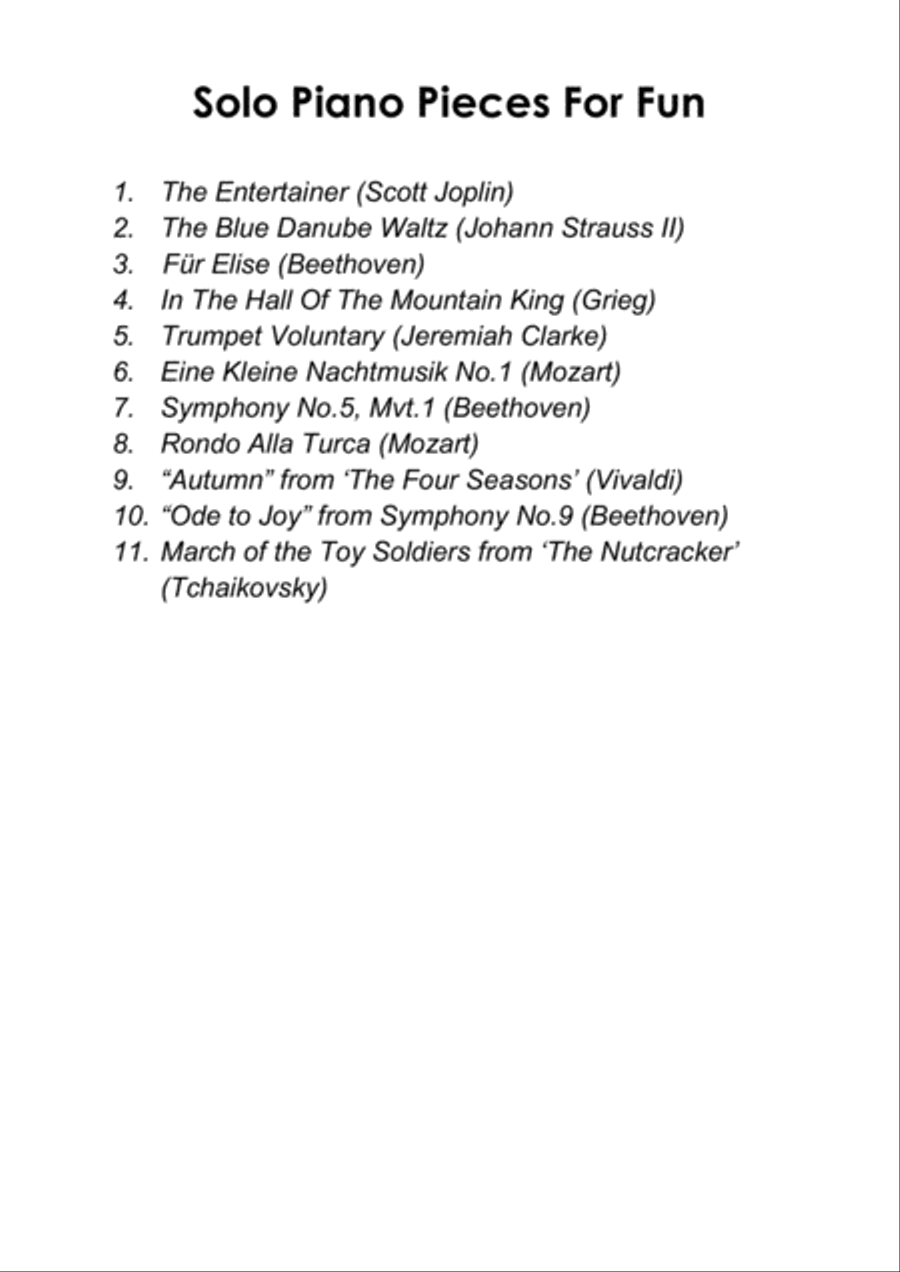 Solo Piano Pieces for Fun (popular classics) - various levels Easy Piano scores gallery preview page 2