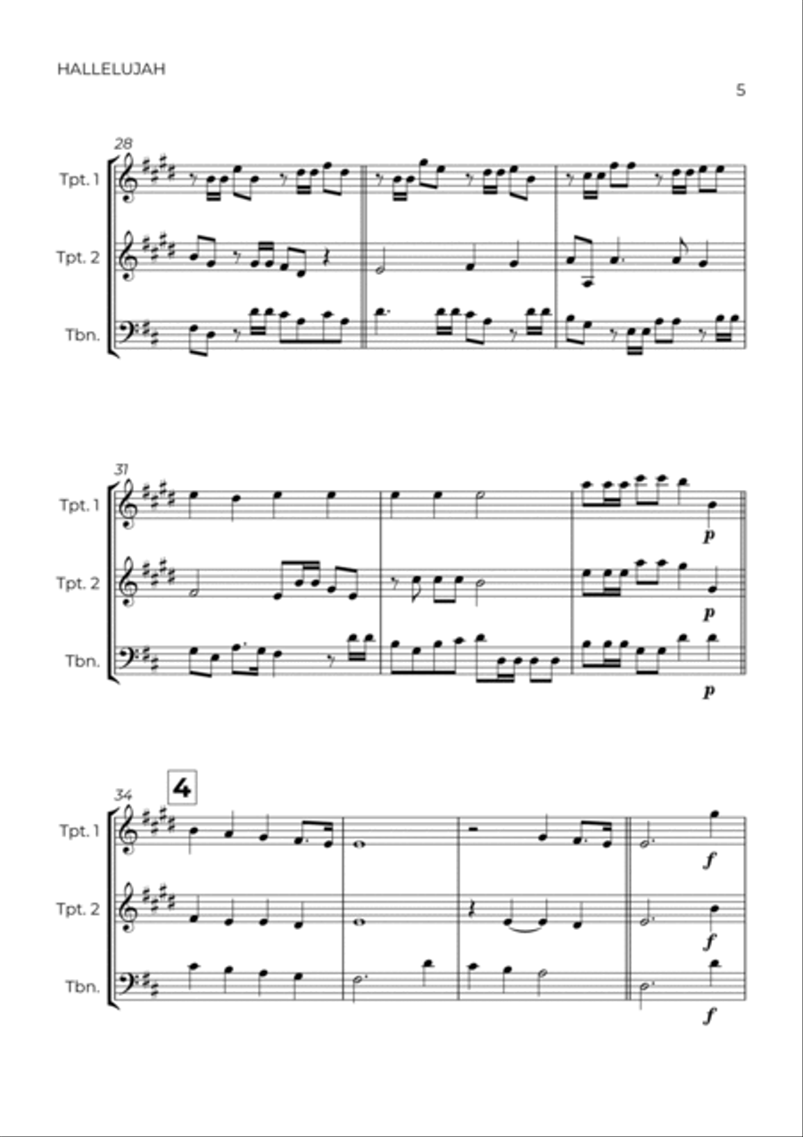 HALLELUJAH - HANDEL - BRASS TRIO (TRUMPET 1, TRUMPET 2 & TROMBONE) Brass Trio scores gallery preview page 5