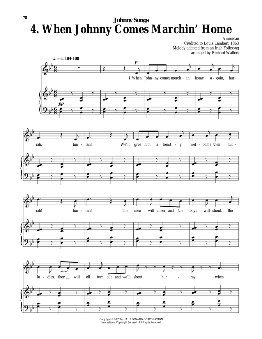 When Johnny Comes Marching Home Piano, Vocal scores gallery preview page 1