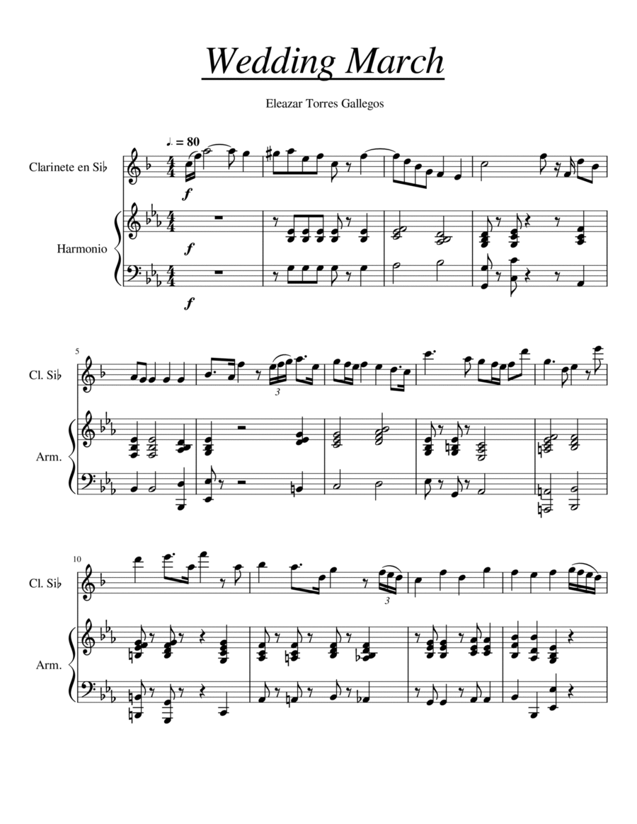 WEDDING MARCH In B Flat Mjor (Eleazar Torres Gallegos) Woodwind Duet scores gallery preview page 1