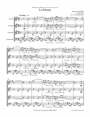 La Paloma - 3 Violins and Cello