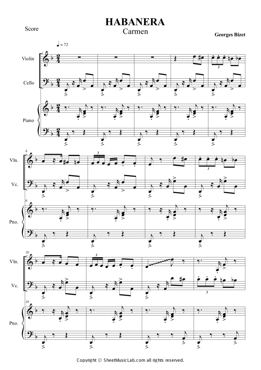 Habanera (Opera Carmen) Piano Trio scores gallery preview page 1
