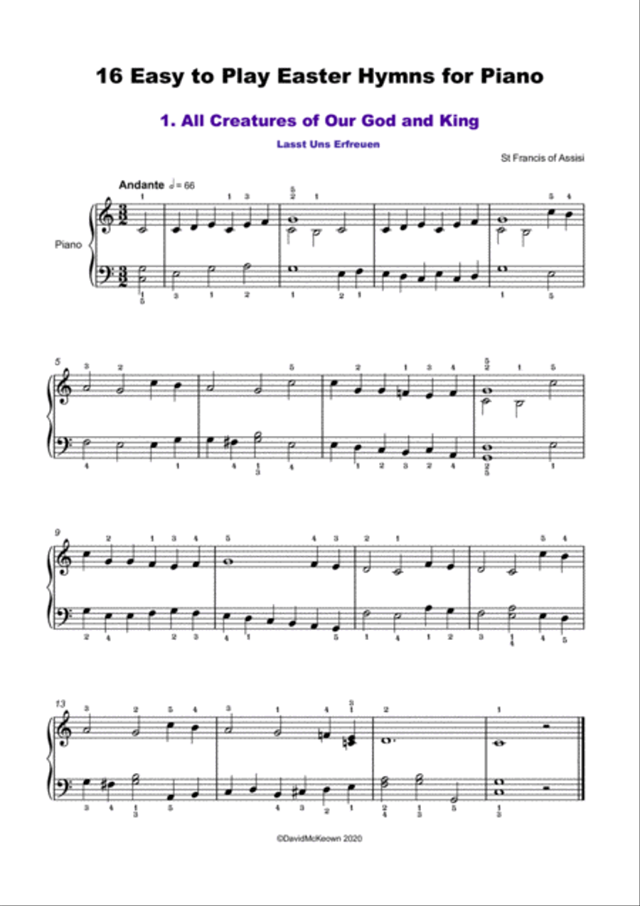 16 Easy to Play Easter Hymns for Piano Piano Solo scores gallery preview page 2