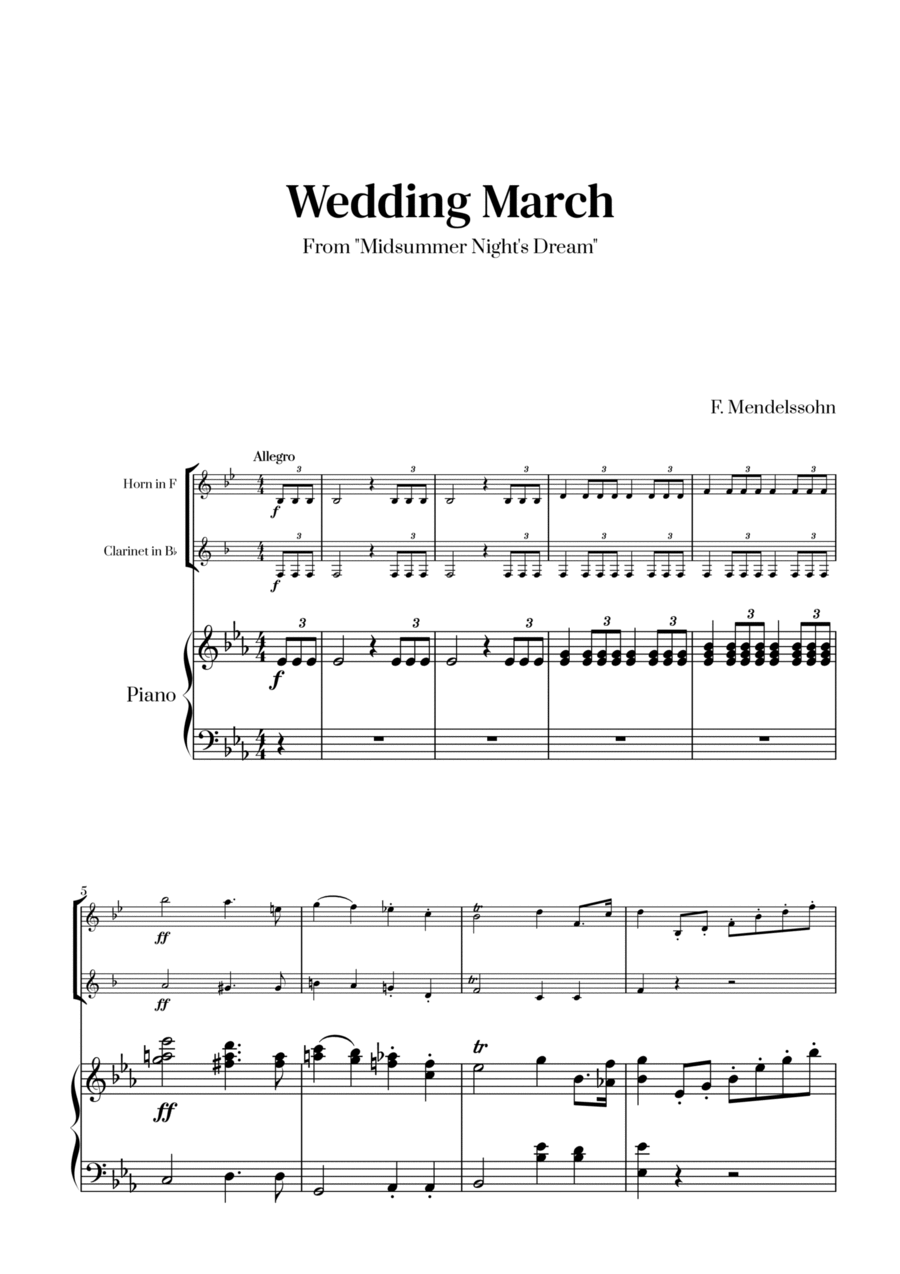 Felix Mendelssohn - Wedding March (E-flat major) (for French Horn and Clarinet) Woodwind Duet scores gallery preview page 1
