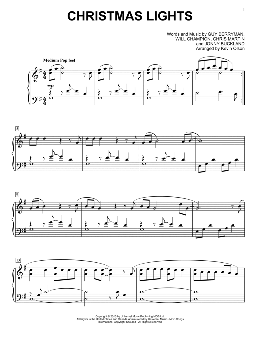 Christmas Lights (arr. Kevin Olson) Easy Piano scores gallery preview page 1