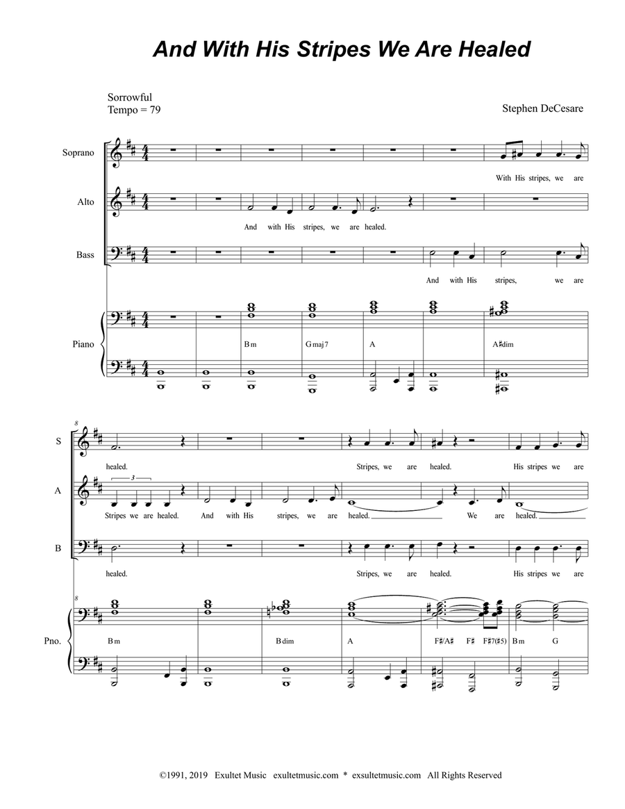 And With His Stripes We Are Healed (SAB) 4-Part scores gallery preview page 1