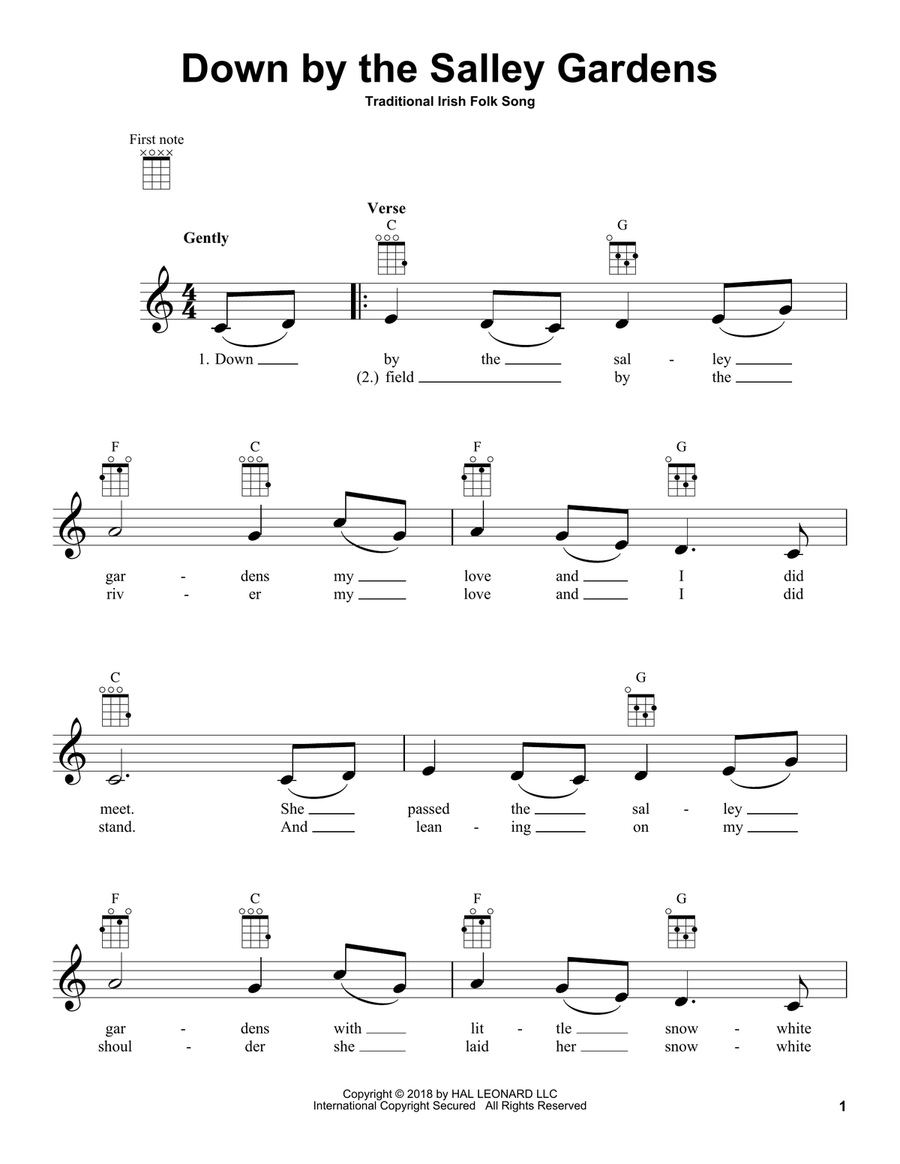 Down By The Salley Gardens Ukulele scores gallery preview page 1