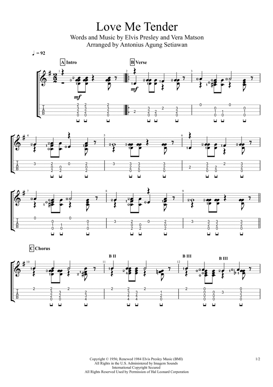 Love Me Tender Ukulele scores gallery preview page 1