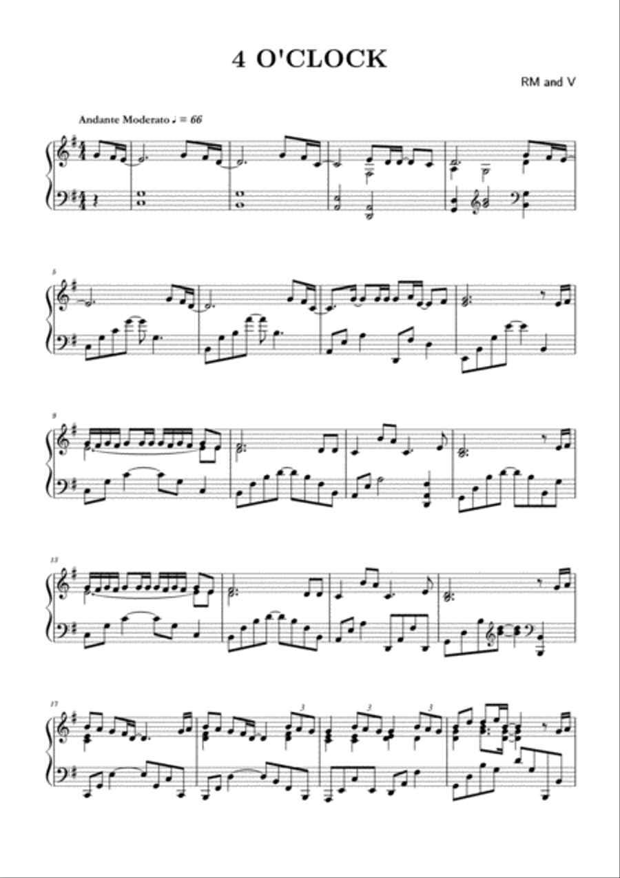 4 O'Clock 4 O'Clock Piano Solo scores gallery preview page 1