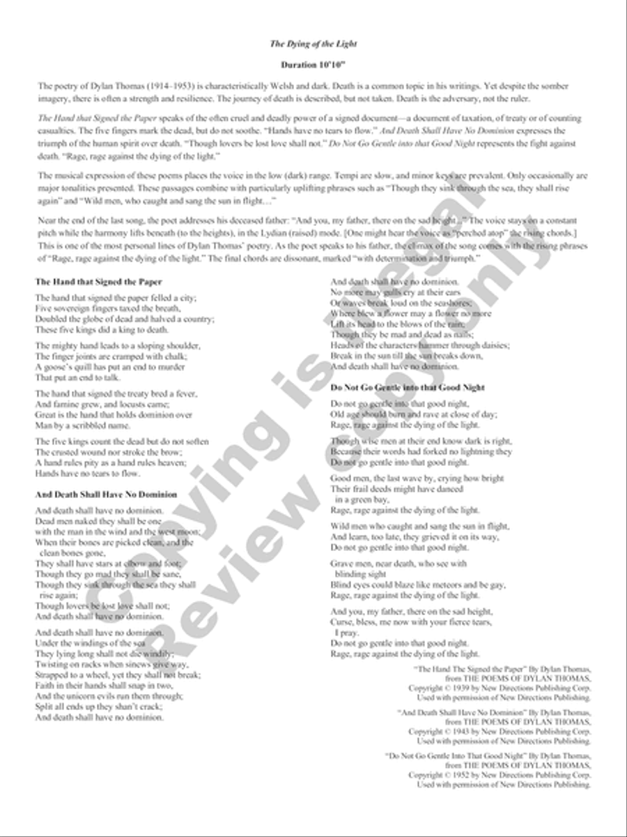 The Dying of the Light: Musical Settings of the Poetry of Dylan Thomas Cello scores gallery preview page 13