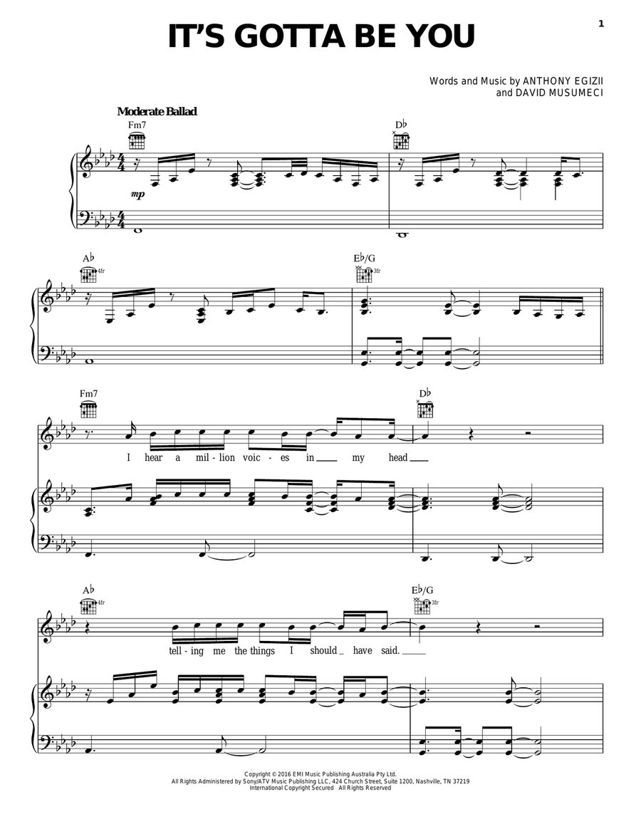 It's Gotta Be You It's Gotta Be You Piano, Vocal, Guitar scores gallery preview page 1
