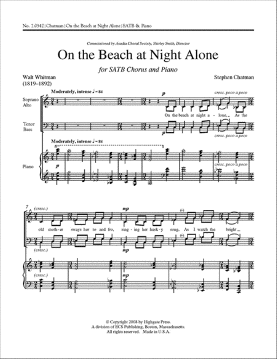 On the Beach at Night Alone 4-Part scores gallery preview page 1