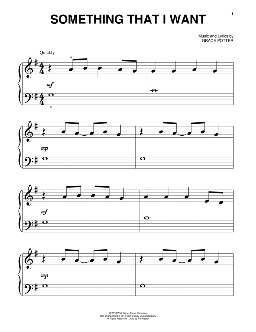 Something That I Want (from Disney's Tangled) Easy Piano scores gallery preview page 1