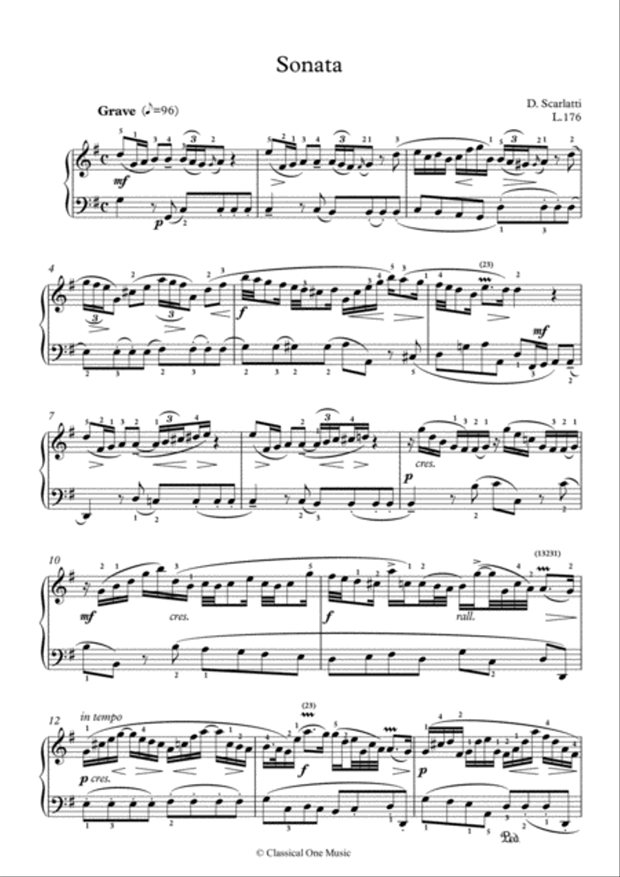 Scarlatti-Sonata in G-Major L.176 K.91(piano) Piano Solo scores gallery preview page 2