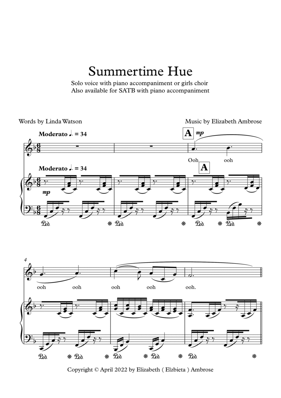 Summertime Hue Summertime Hue Unison Choir scores gallery preview page 1